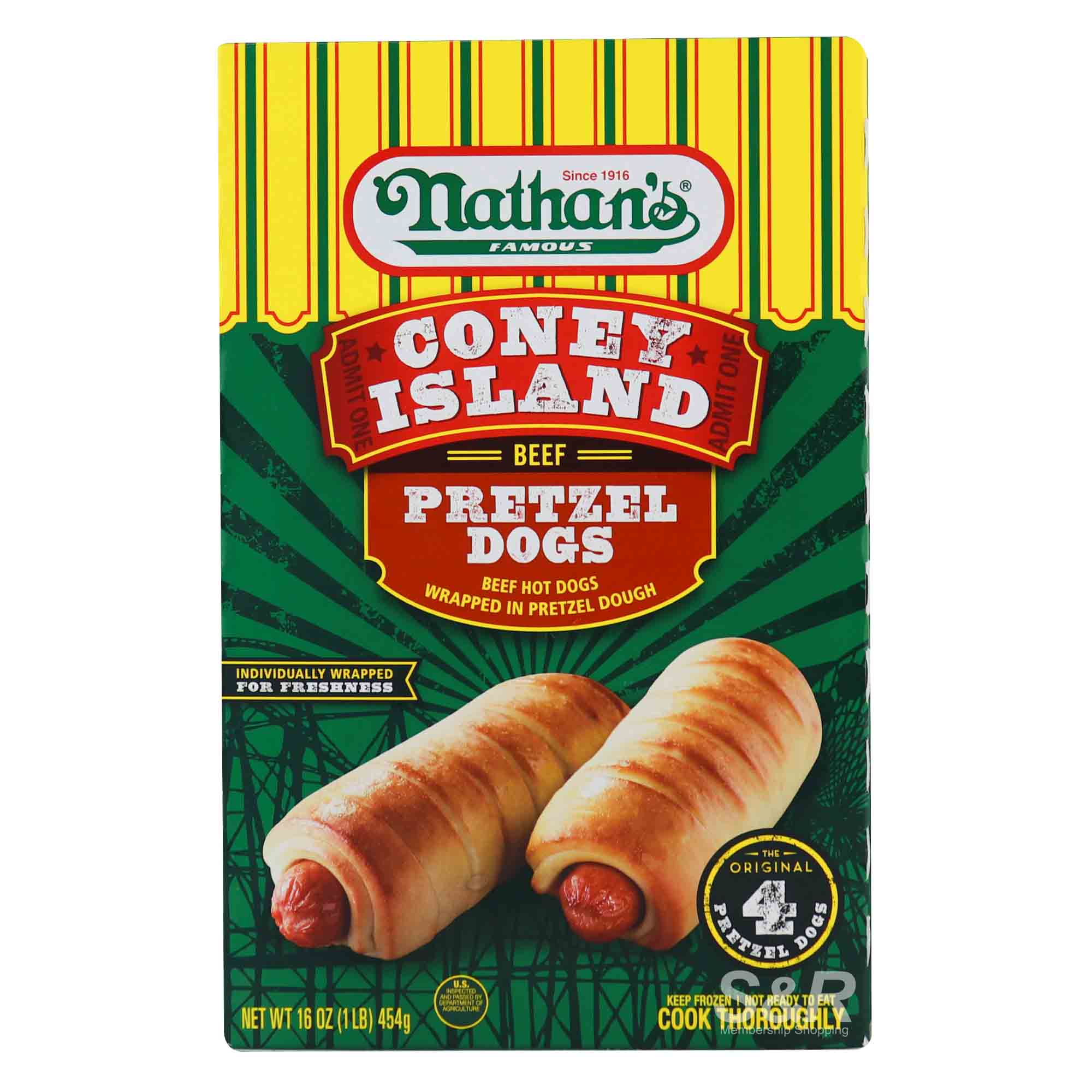 Nathan's Famous Coney Island Beef Pretzel Dogs 454g Nathan's Famous Coney Island Beef Pretzel Dogs 454g
